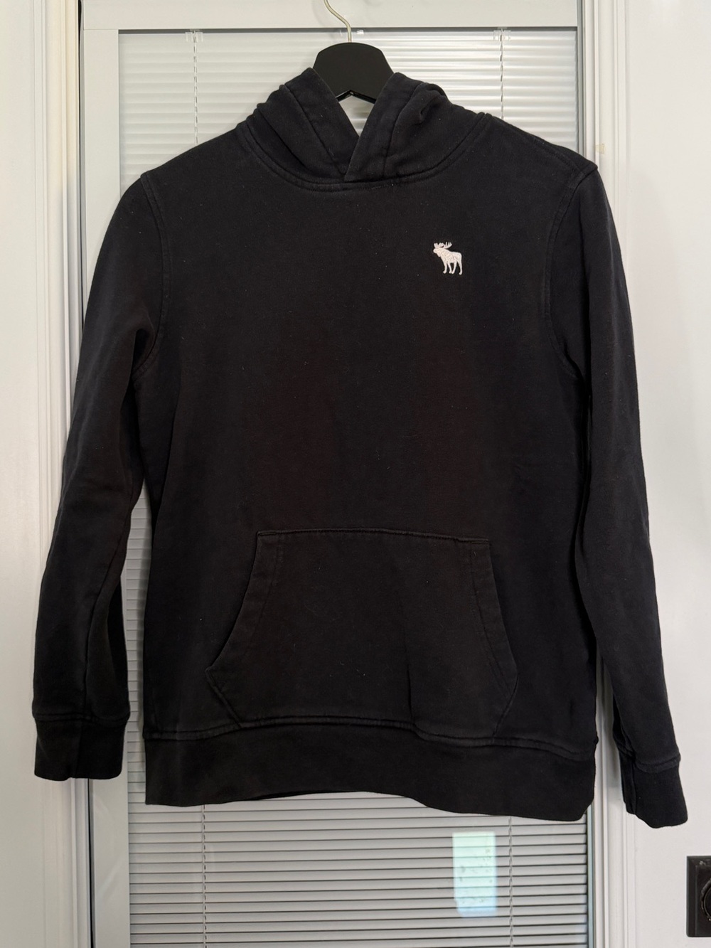 Abercrombie Kids Boys Size 13/14 Black Hoodie Sweatshirt White Logo